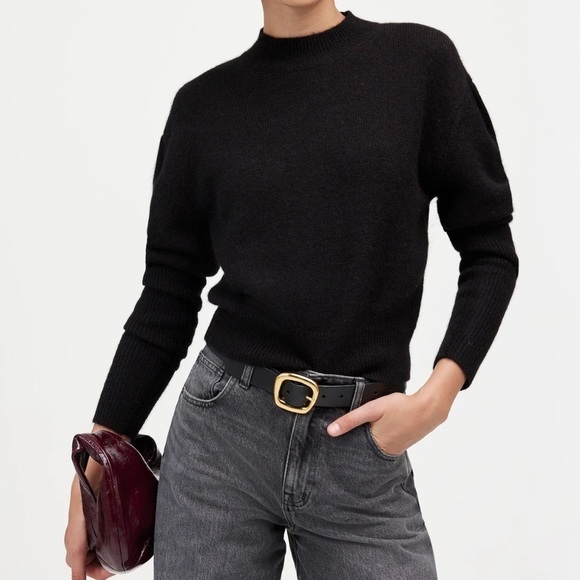Alpaca-Blend Mockneck Puff Sleeve Sweater in True‎ Black size XXS NWT NT581 - Picture 2 of 13